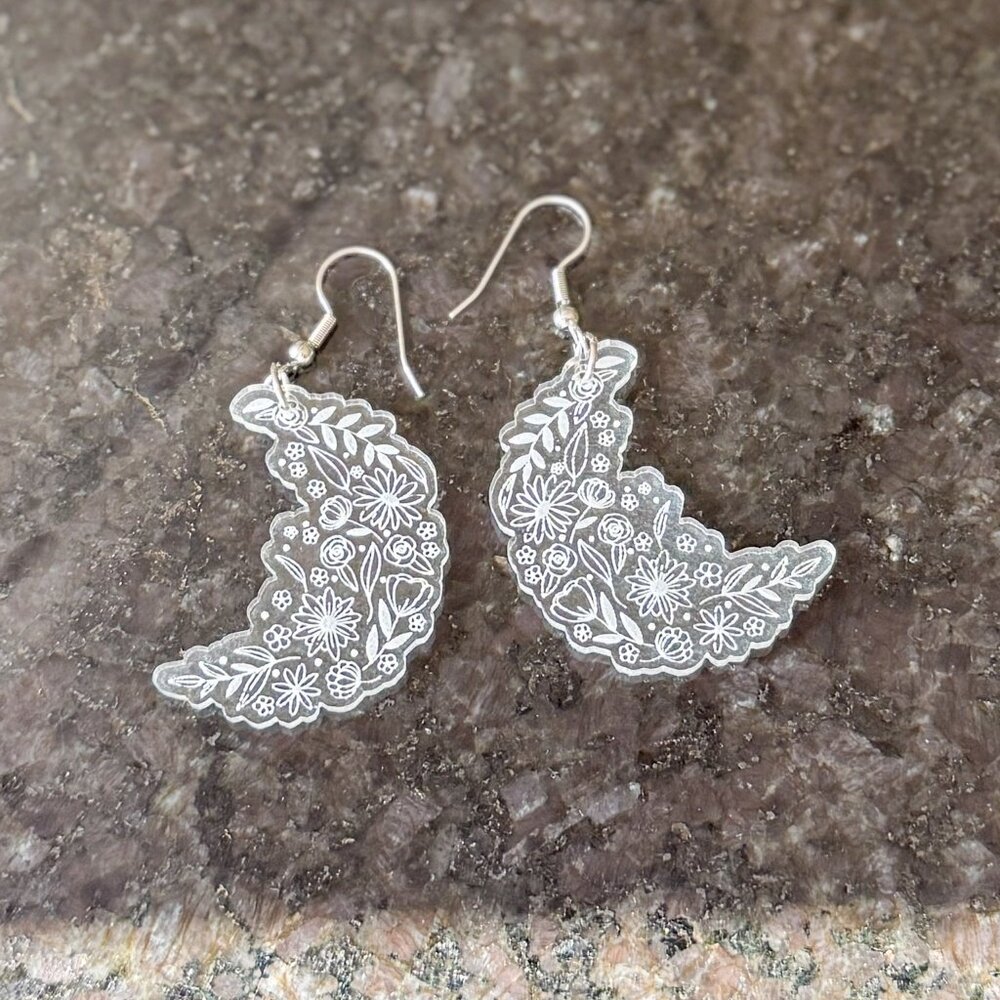 Clear Acrylic Moon Earrings – Celestial Dangle Earrings – Lightweight Laser Cut